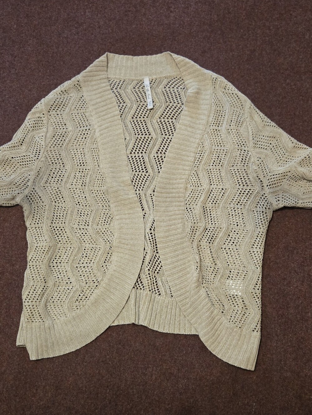 Leo & Nicole Open Front Knit Shawl Cardigan Tan XL Armpit Discoloration - Picture 1 of 7